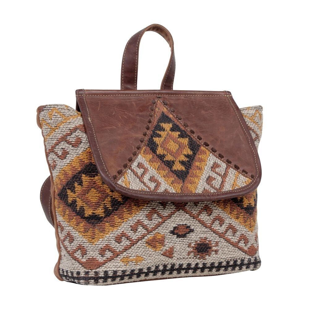 Myra Bag Handmade Terreous  Backpack Upcycled Canvas & Cowhide Leather - Picture 3 of 9